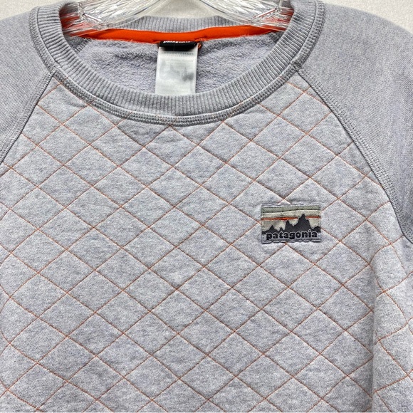 Patagonia Women's Light Gray Quilted Small Sweatshirt Orange Stitching Casual - Picture 3 of 10